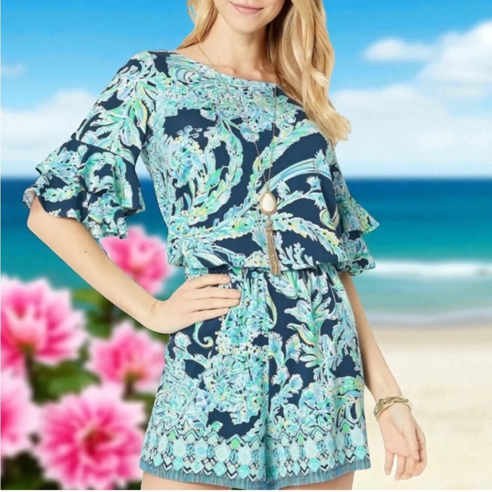 LILLY PULITZER Lula High Tide Navy Scuba Doo Engineered Romper XS